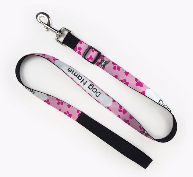 Personalised Fabric Lead with Bone and Paw Pattern and {breedFullName} Icon